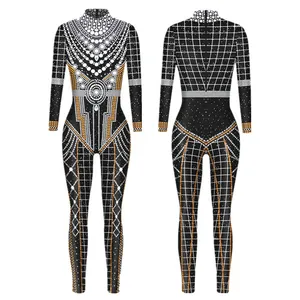 Unisex Cyber Punk 3D Digital Printing Halloween Party Role Play Outfit Women Men Cosplay Costume Carnival Jumpsuit