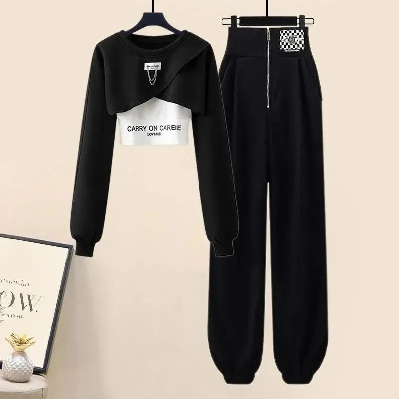 Women's 2024 Spring Casual Tracksuit Matching Set Korean Elegant Short Long Sleeve Sweater+Vest+Sport Pants Three Piece Suit