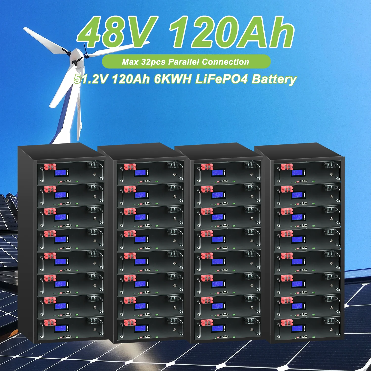 New 48V 120Ah 100ah 200ah LifePO4 Battery Builtin BMS 6kWh 32 Parallel 