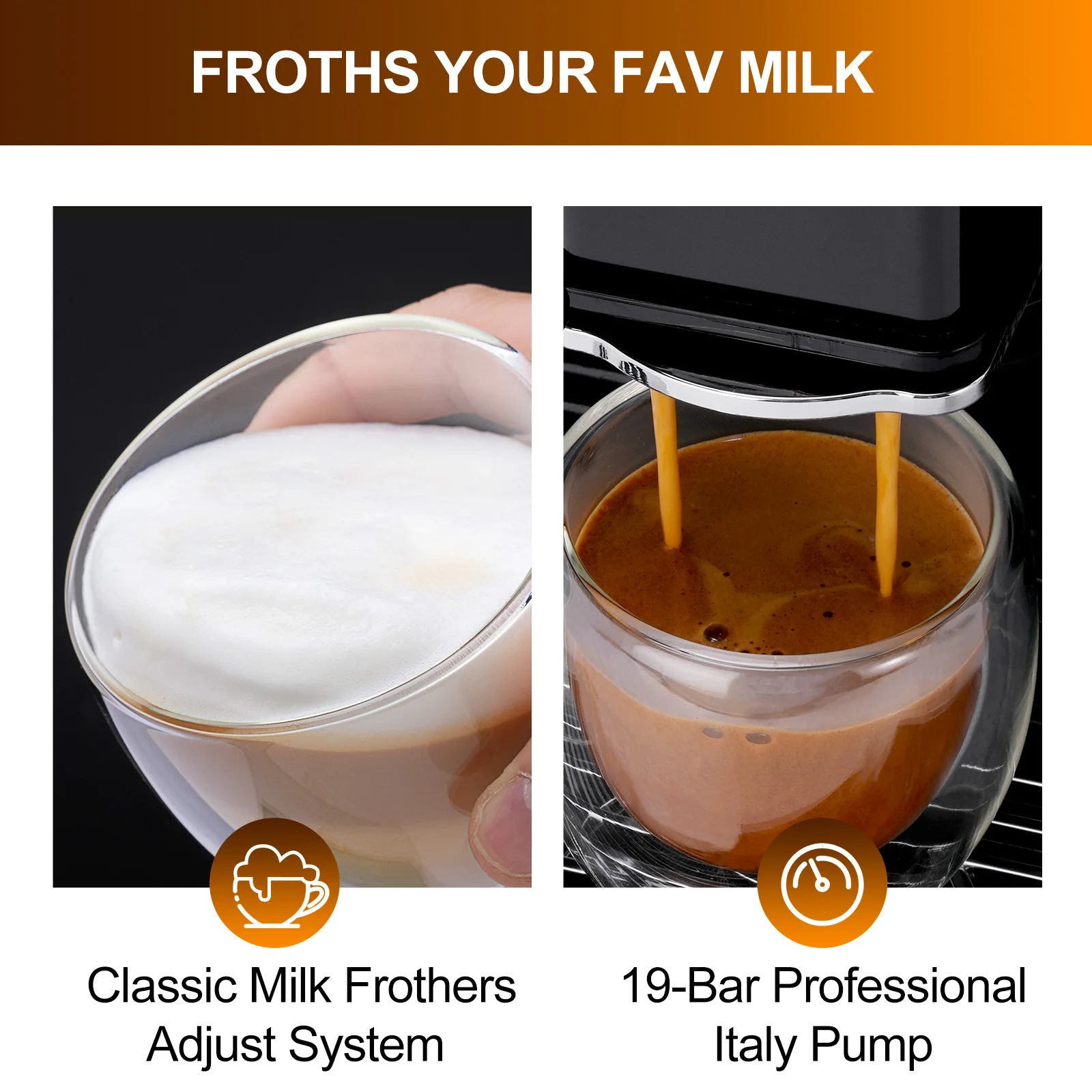 Automatic Coffee Machine Fully Espresso Machine Built-In Automatic Milk Frother Tank Intuitive Touch Display 8 Flavors