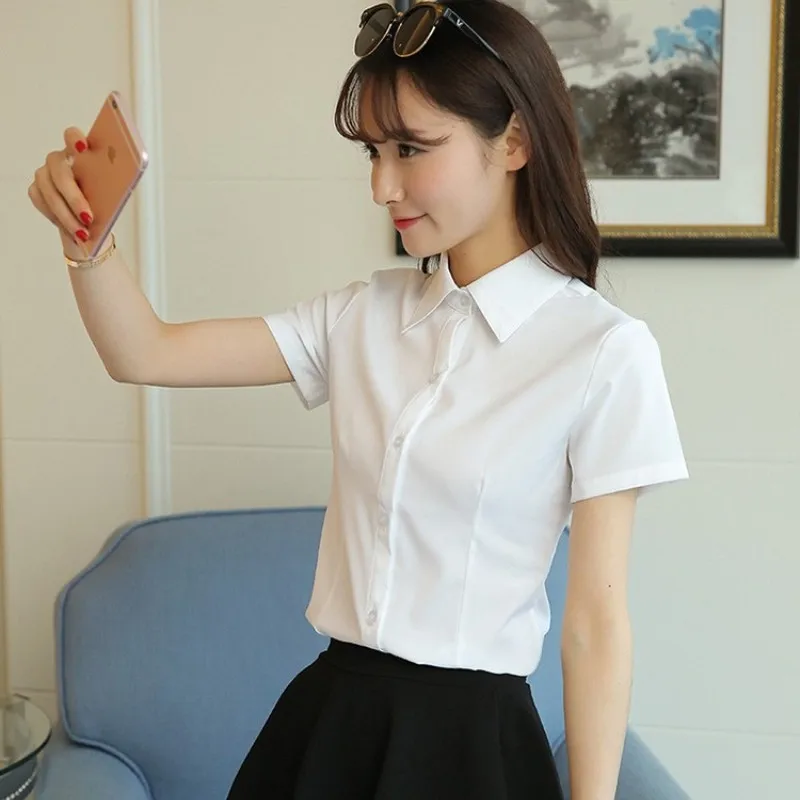 Korean Fashion White Shirt Women Autumn Short Sleeve Blouse Slim Office Lady Tops Women's Shirt S-5XL Student Shirt Women's Wear - Image 5