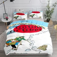 Tintin Adventure Tales Ensemble de housse de couette pour enfants King Queen Double Lit simple Ensemble de linge de lit 2