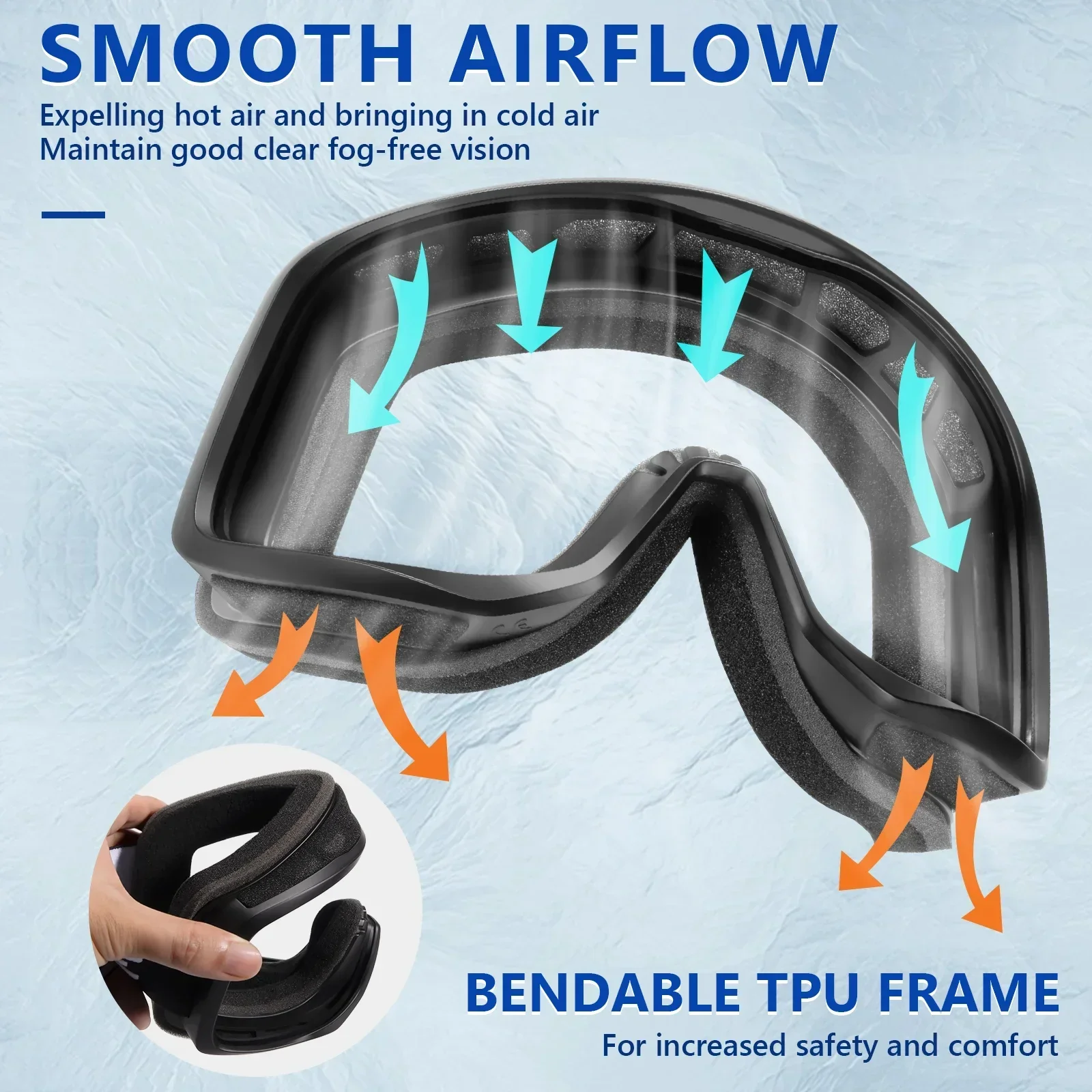 Kapvoe UV400 Snow Goggles Ski Snowboarding Sunglasses Skiing Mask for Men Women Anti-Fog Lens Kit Protection Snowmobile Glasses