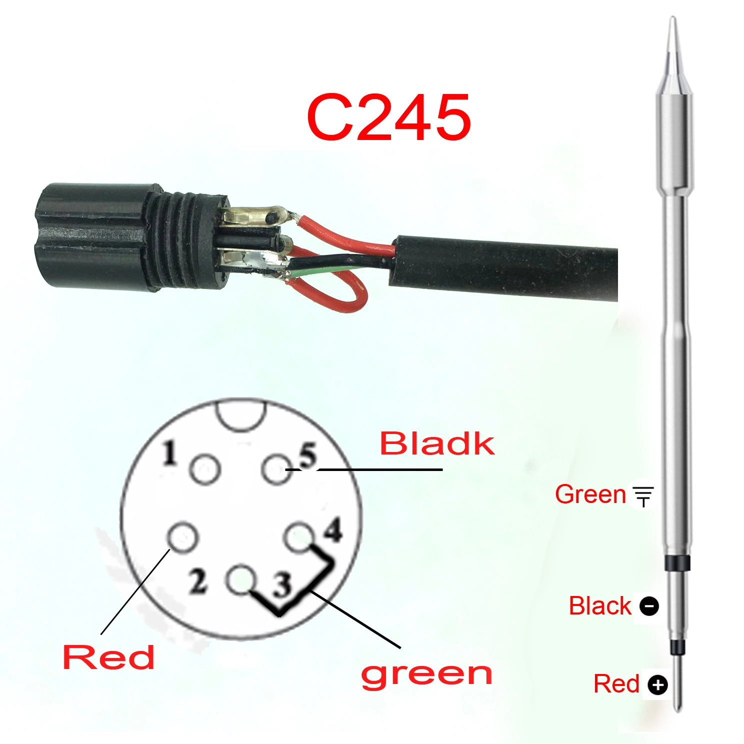 12mm GX12 5 핀 항공 플러그 납땜 인두 핸들 C245 교체 용 철 팁 245 납땜 스테이션 납땜 핸들 도구