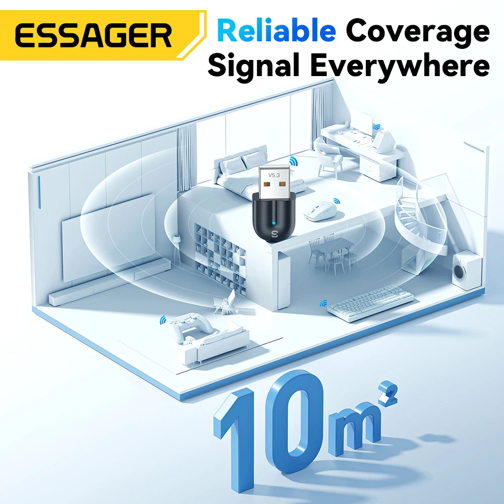 Essager USB Bluetooth Adapter Dongle Bluetooth 5.3 for PC Laptop Speaker Audio Receiver Wireless Mouse Keyboard USB Transmitter