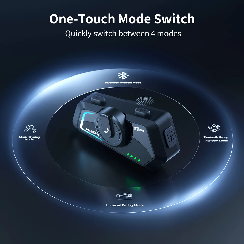 Fodsports T1 Pro オートバイインターホン、ヘルメット Bluetooth