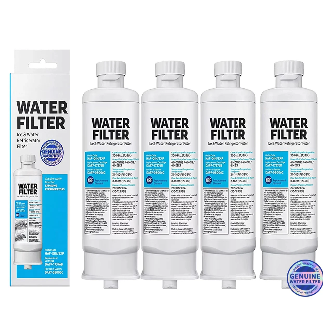 NSF Certified Refrigerator Water Filter Compatible with Samsung DA97-17376B HAF-QIN / EXP DA97-08006C RF23M8070SG RF23M8070SR Water Filter