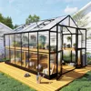 8x12x7.5 FT Polycarbonate Greenhouse Double Swing Doors 4 Vents 5.2FT Added Wall Height, Walk-in Large Aluminum Greenhouse 1