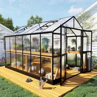 8x12x7.5 FT Polycarbonate Greenhouse Double Swing Doors 4 Vents 5.2FT Added Wall Height, Walk-in Large Aluminum Greenhouse 1