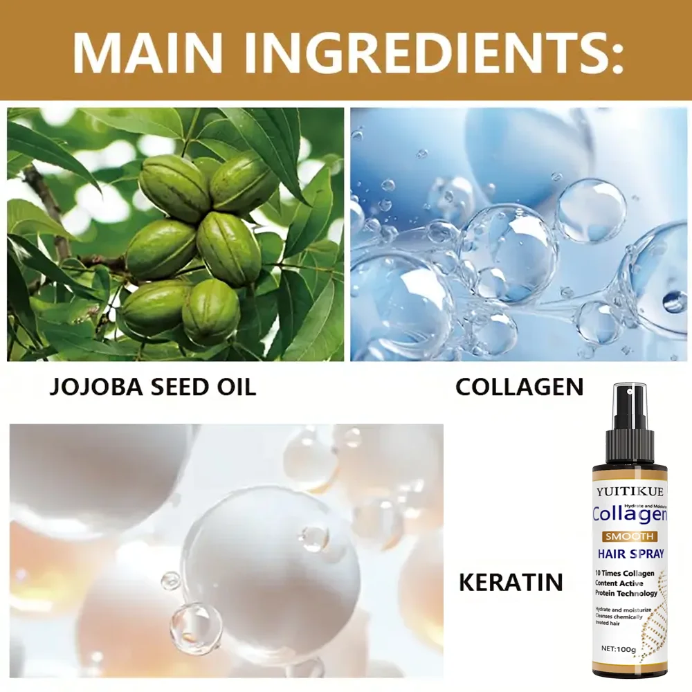YUITIKUE Keratin Silking Hairspray Spray with Jojoba Seed Oil and Collagen absorbs quickly and deeply nourishes hair