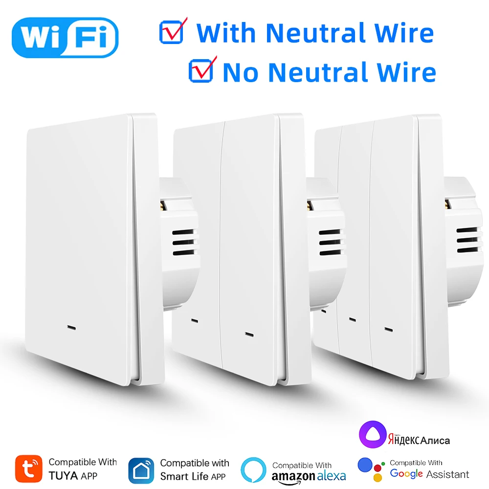

Tuya Smart Wall Light Switch Push Button Control No/With Neutral Wire APP Remote Timing Support Alexa Google Home Yandex Alice