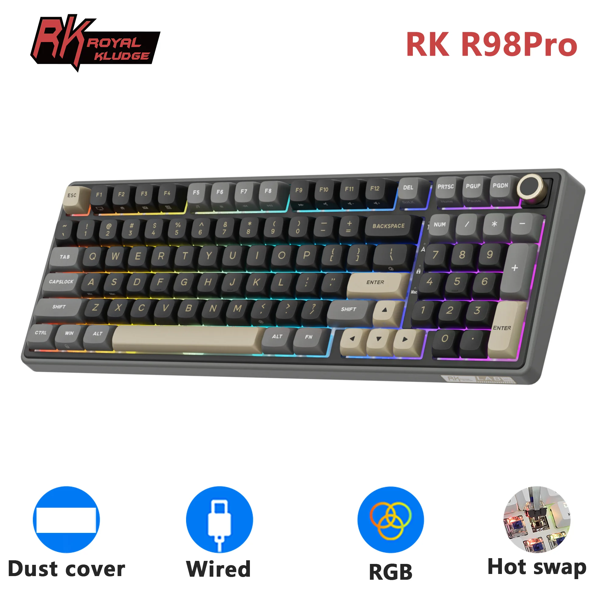 RK ROYAL KLUDGE R98Pro Gasket Wired Mechanical Keyboard 98 Keys
