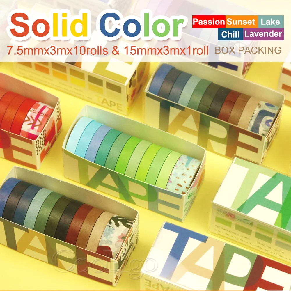 

11Rolls/Lot Rainbow Washi Tape Set Simple Sticker Scrapbooking Journal Aesthetic Stationery Supply Solid Color & Printed Pattern