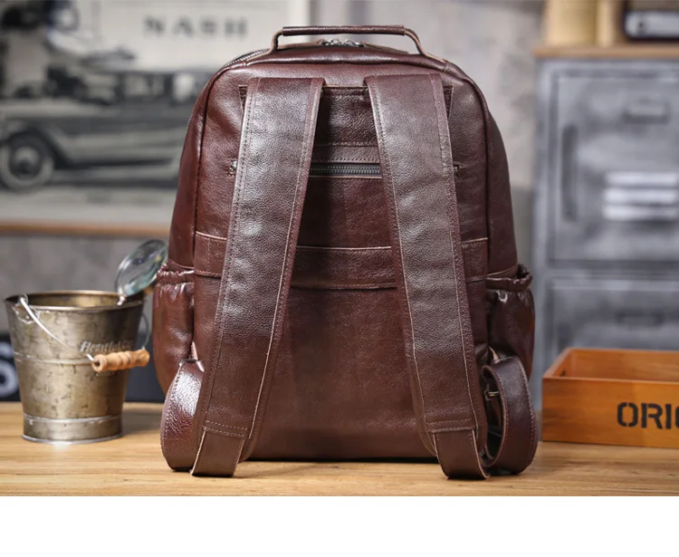 PNDME einfache lässige hochwertige echtes Leder Herren Rucksack Outdoor-Reisen handgemachte Rindsleder Damen Laptop Schultaschen – Detail 27