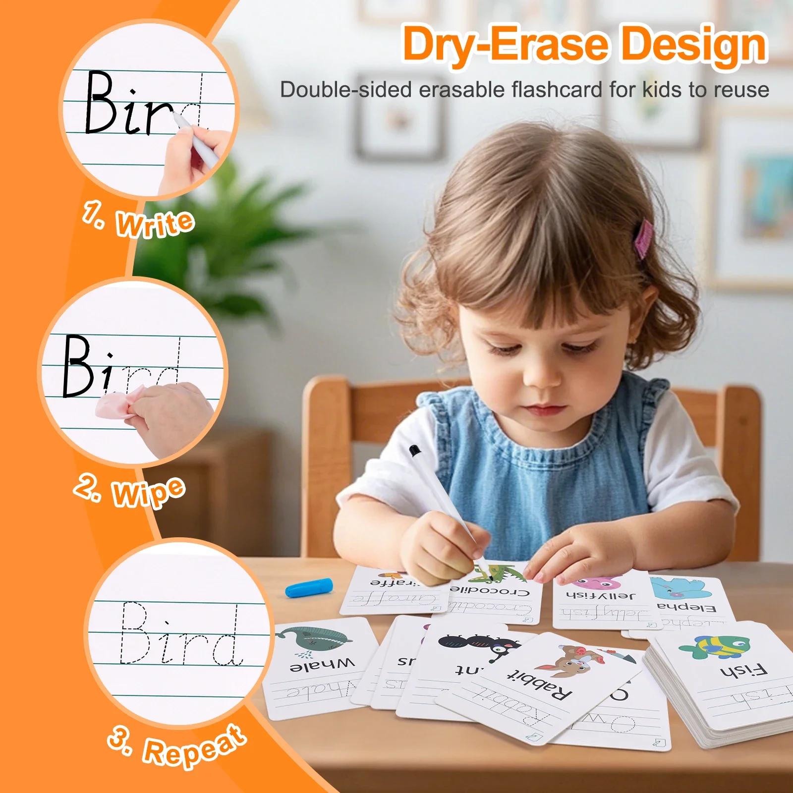 Flash Cards Alphabet Writing Tranning Flash Cards Toddlers Abc Words Letters Toy Educational Preschool Kids Children Flashcards