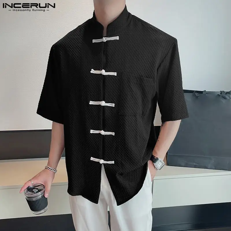 

Chinoiserie Tops 2023 Handsome Men's Button Lapel Contrast Color Shirts Stylish Streetwear Style Male Short Sleeve Blouse S-5XL