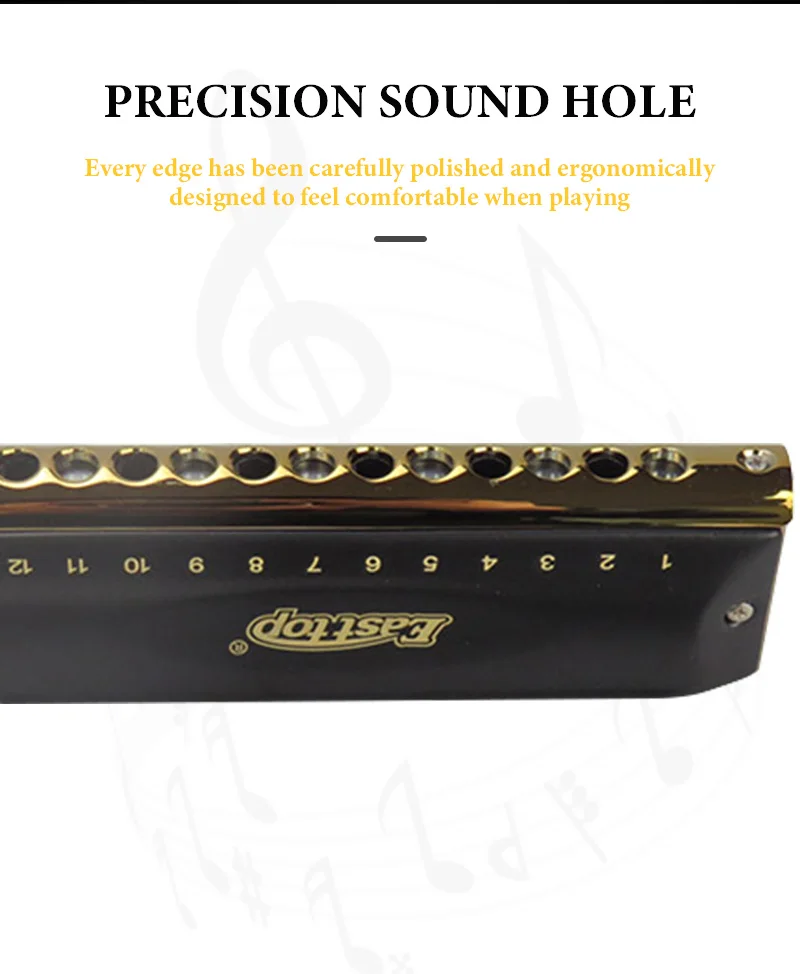 Description Picture 5 of itemEASTTOP T1248 12 Hole 48 Tone Chromatic Harmonica Alto D Key Mouth Professional Sound Music Instruments