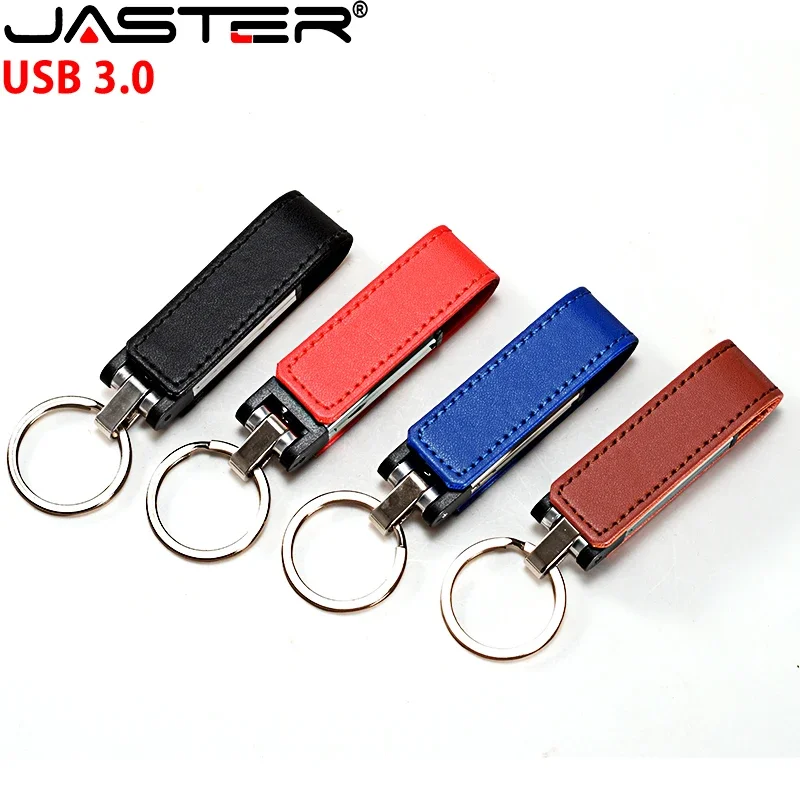 JASTER USB 3.0 Flash Drive Leather Metal Pen Drive Free Key Ring Brown Memory Stick Black Business Gift Pendrive 128GB 64GB 32GB