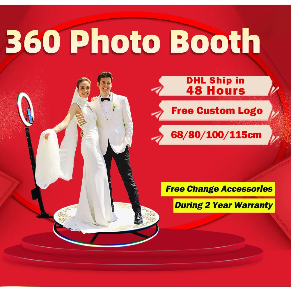 

360 Photo Booth Photobooth Spin Automatic Machine Degree Camera Enclosure Backdrop Led 4 People 115 Cm Accessories Manual Prop