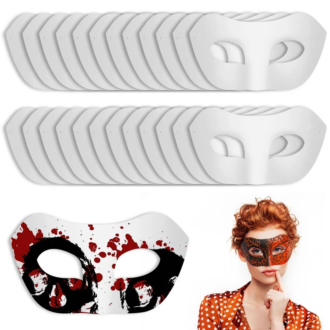 

24Pcs DIY Blank Masks Pure White Paper Masks Handmade Graffiti Masks Hand Painted Masks Art Masks for Masquerade Cosplay Party