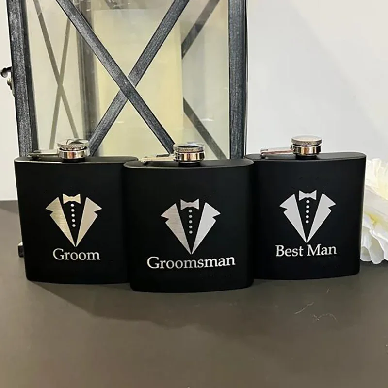 8 Pieces Personalised Hip Flasks for Groomsmen Gifts, 8oz Engraved Alcohol Flasks for Wedding, Customised Whisky Hip Flask for Bachelor Stag Party
