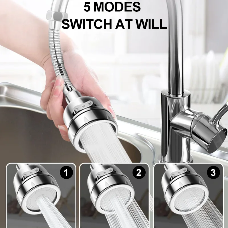 3 Modes Adjustable Flexible Faucet Bubbler Water Saving 360 Degree Rotatable Extension Hose Bubbler Splash proof Faucet Diffuser