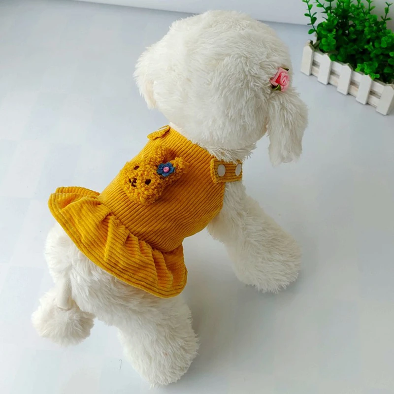 Dog Dress Corduroy Skirt Dogs Clothes Pets Clothes Strap Dress Princess Skirt Suspenders Corduroy Base Sleeveless