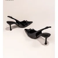Fashionable Pointed Toe Shallow Mouth New High-heeled Shoes Summer Elegant Buckle Decorated Stiletto Black Women's Shoes NO:602 - Image 6