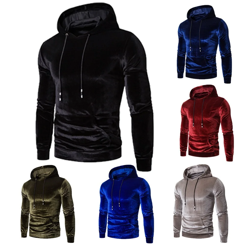 

Autumn Winter Men's Casual Solid Color Hoodies Streetwear New Fashion Male Vintage Velvet Warm Sweater 2023