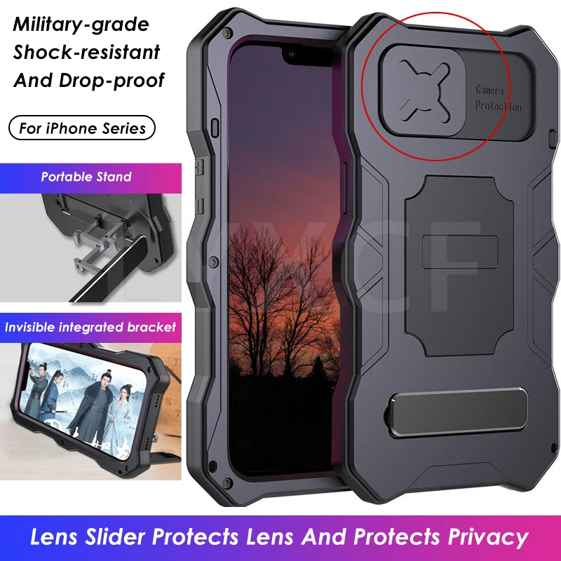 Funda Invisible con soporte integrado para iPhone 14, 13, 12 Pro Max, protección deslizante para lente de cámara, armadura de privacidad, cubierta resistente