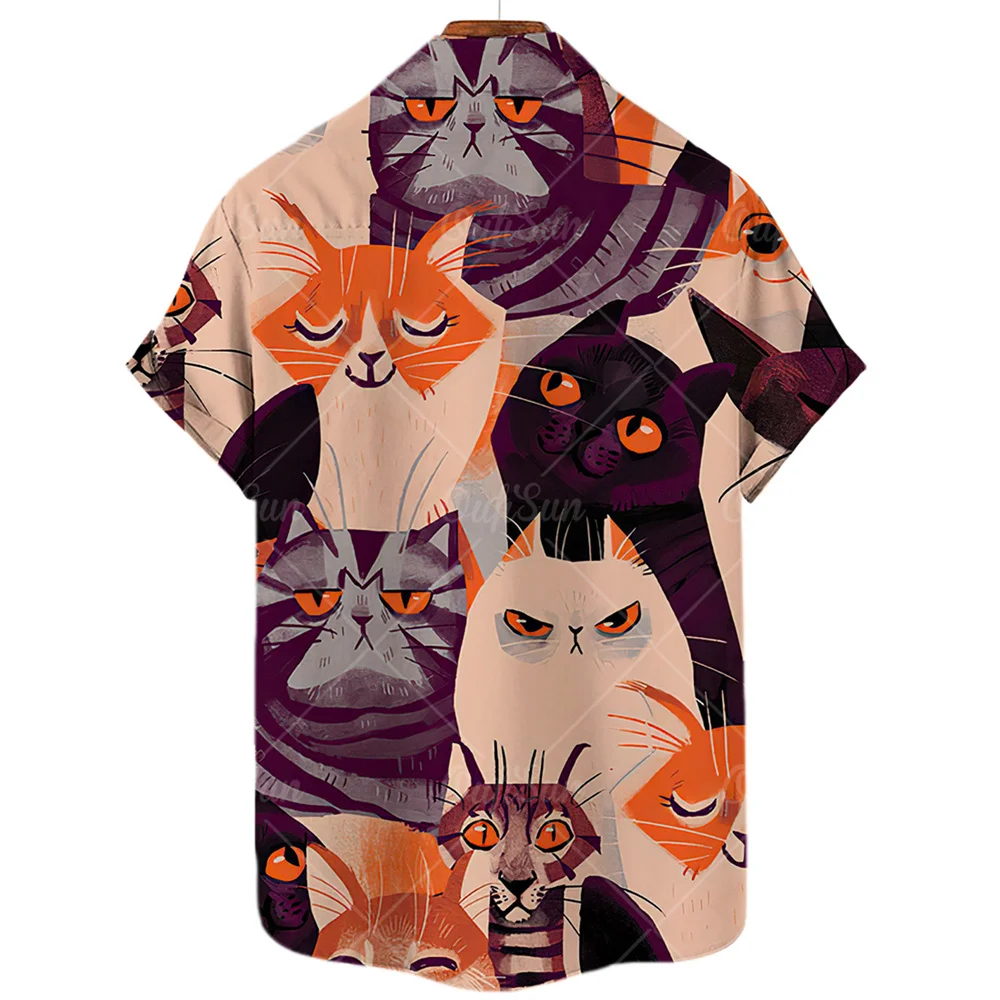 2023 men's shirt animal cat print shirt pattern T shirt fashion short sleeved Harajuku shirt