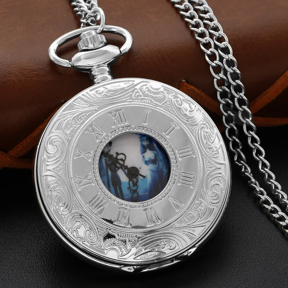 

New Silver Halloween Anime Dial Quartz Pocket Watch Vintage Gentleman Necklace Pendant Fashion Accessories Clock