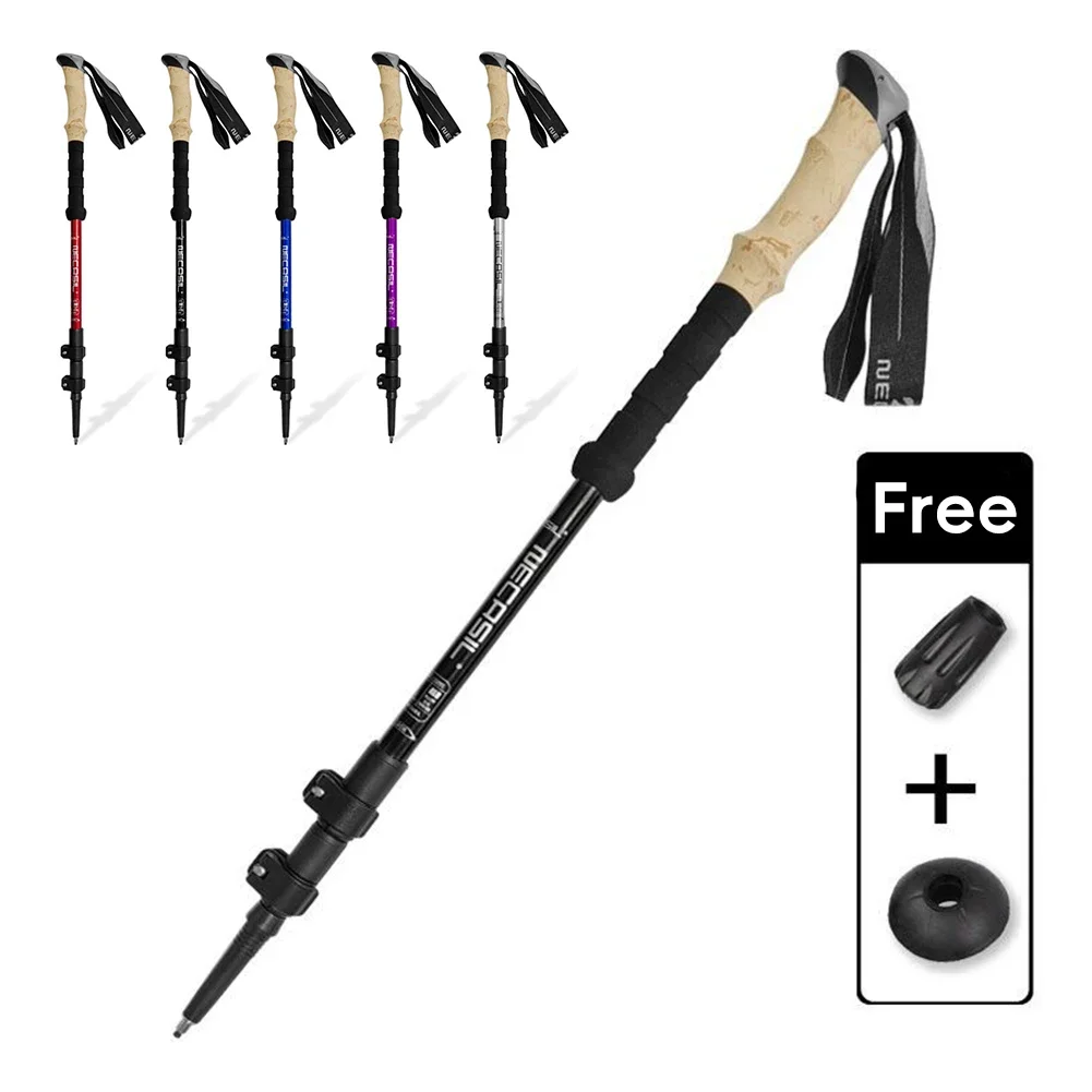 1Pc 3-Section Trekking Poles Walking Sticks Alpenstock Telescopic Ultralight Premium Adjustable with Quick Lock Hiking Cane