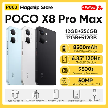 【Nuevas Llegadas】Versión Global POCO X8 Pro Max 5G Smartphone Dimensity 9500s Pantalla AMOLED de 6.83" 50MP 8500mAh 100W HyperCharge 1