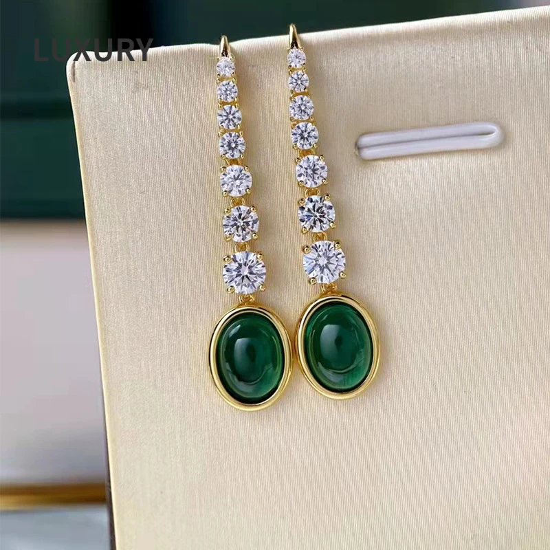 

Luxury 100% S925 Sterling Silver Lab emerald 1.5 carat egg type temperament Earrings For Women Fine Jewelry Gift Wholesale