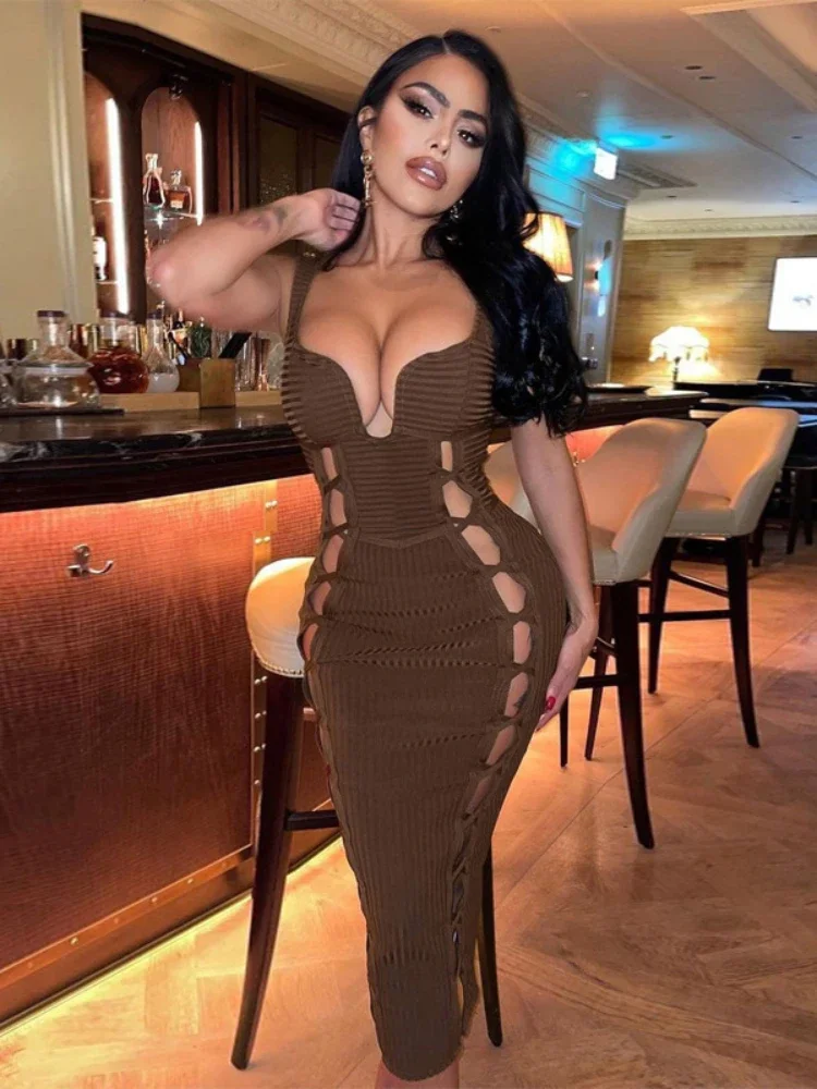 

Женское кружевное платье средней длины, однотонное ажурное Бандажное платье на бретелях для ночного клуба, Y2k, весна 2023