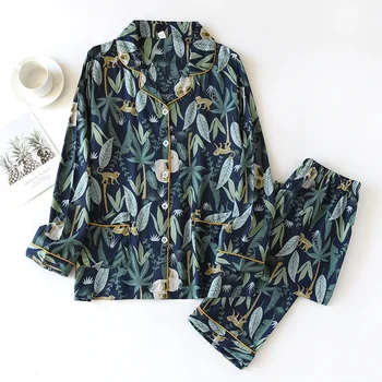 두 조각 세트 홈 봄과 가을 긴팔 Viscose 면화 바지 정장 여성 잠옷 잠옷 세트