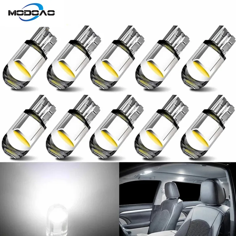 

10 PCS Car LED COB Bulb T10 W5W Signal Light 12V 7500K White Auto Interior Dome Reading License Plate Lamps Wedge Side Bulbs