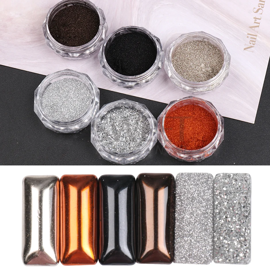 Nail Decoration Black Mirror Chrome Nail Powder Metallic Rubbing Glitter Pigment Gold Dust Gel Polish Flake Winter