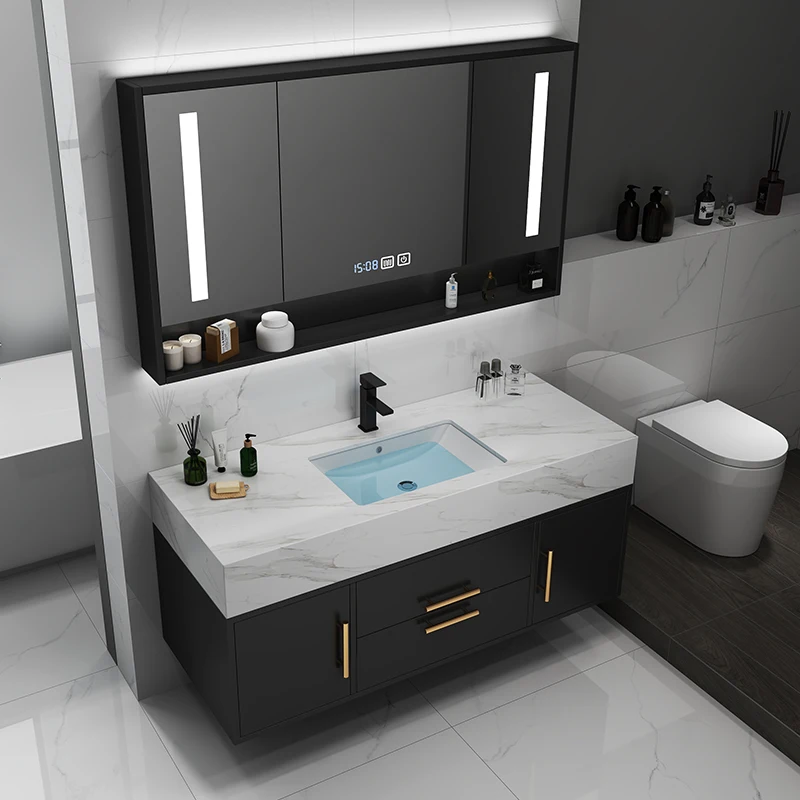 ตู้ห้องน้ำสไตล์ยุโรปสุดหรู สีดำและสีขาว ขนาด 36 นิ้ว พร้อมอ่างล้างหน้าแบบแขวน 1