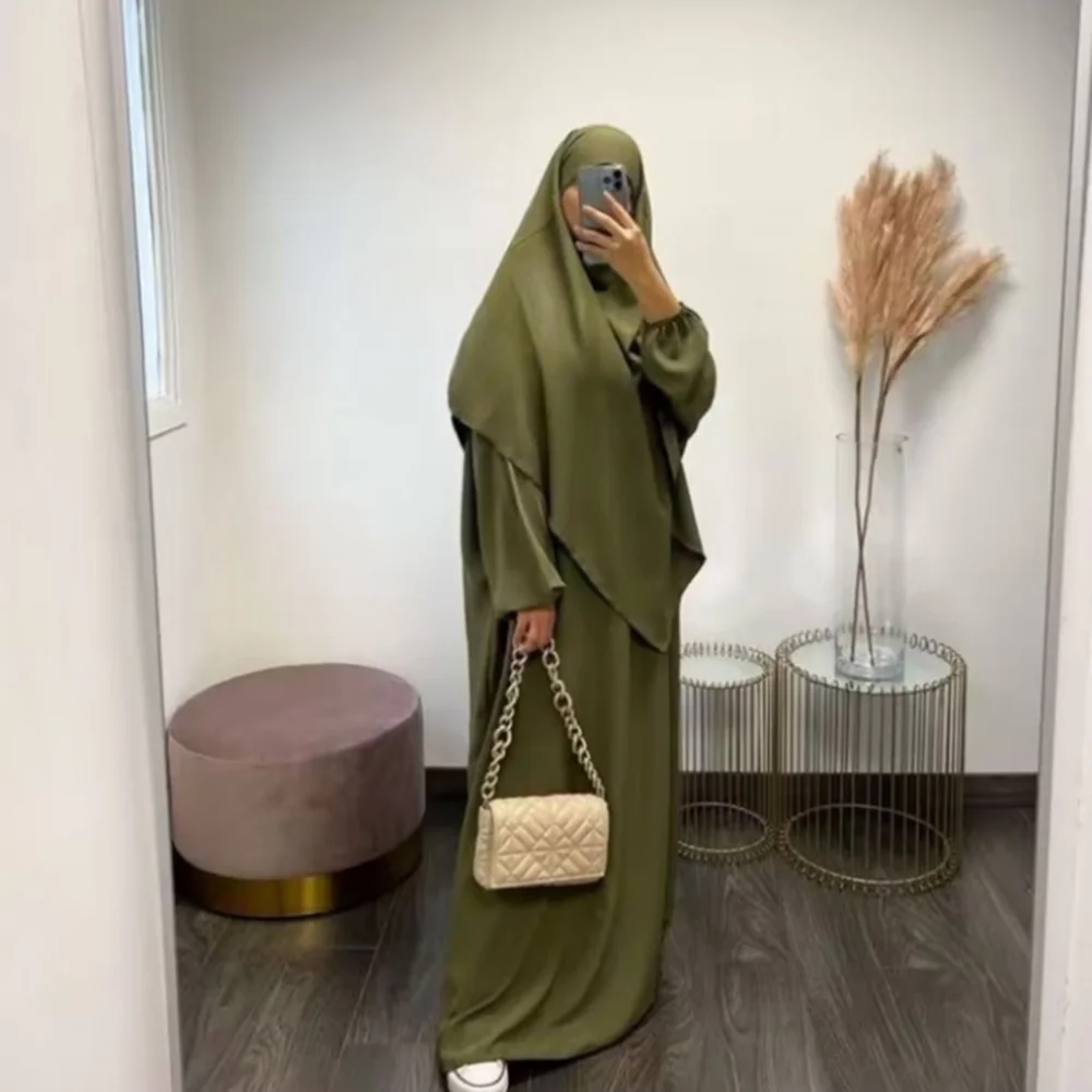 Eid Con Cappuccio Abaya Khimar Set Da 2 Pezzi Abito Da Preghiera Musulmano Ramadan Abaya Per Donna Abito Lungo Khimar Hijab Abbigliamento Islamico