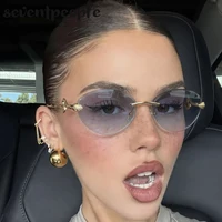 Classique Sans Monture Ovale Punk lunettes de Soleil Femmes 2026 De Luxe Designer Métal Serpent Photochromique Lunettes de Soleil pour Dames Sans Cadre Nuances 2
