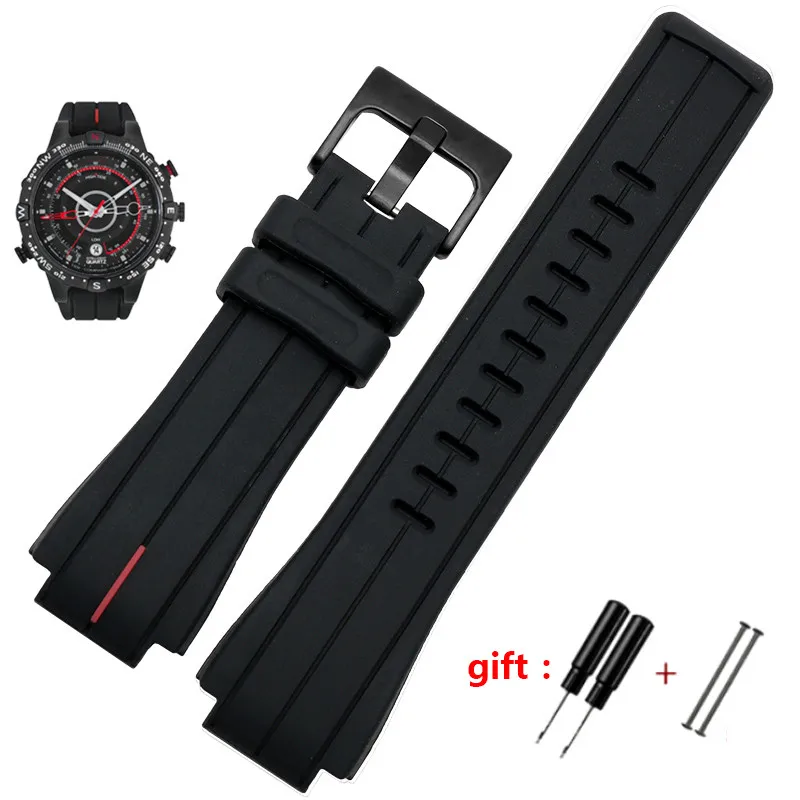 Timex Black Waterproof Silicone Sports Strap - High Quality Rubber Band, 24mm