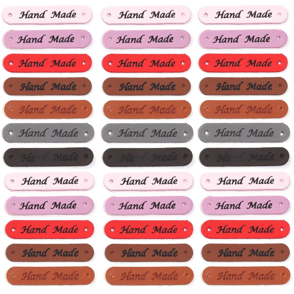 Description Picture 6 of item20pcs/lot 1x5cm PU Leather Handmade Two Hole Embossed Leather Label For Garment Bag Needlework Decoration Accessories Wholesale