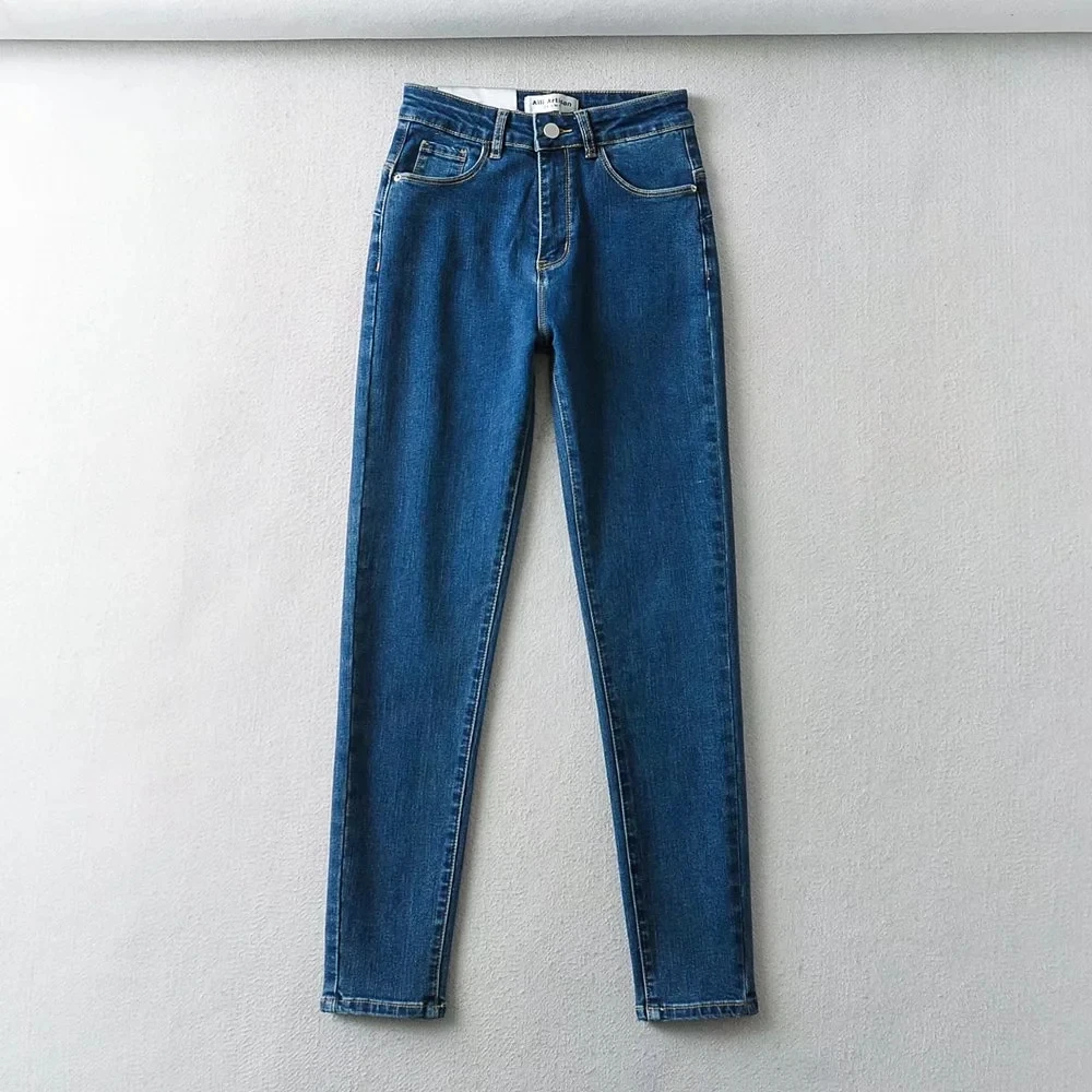 Dave&Di vintage AA Style High Waist Supper Skinny Jeans Women England Style Washed Blue Push Up Pencil Jeans Women