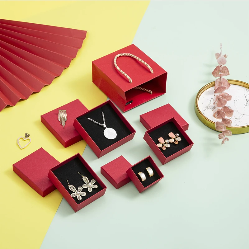 

24pcs/Lot Paper Container Packaging Red Box Holder Jewelry Display Gift Ring Earring Necklace Package for Gifts Organizer Boxes