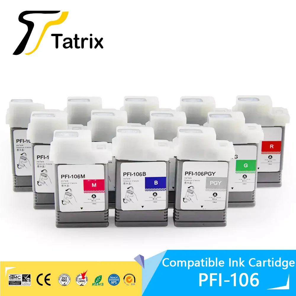 Tatrix Pfi106 Cartucho de Tinta Compatível com Tinta de Pigmento Completo para Canon Ipf6400 Ipf6400s Ipf6400se Ipf6410 Ipf6450 Ipf6460