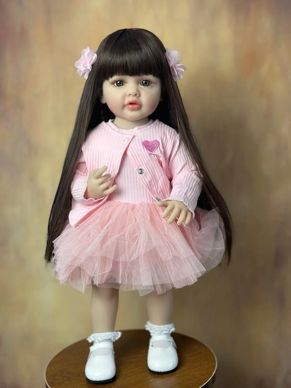 55 CM 22 Inch Reborn Baby Lifelike Realistic Stand Girl Doll Full Soft Silicone Body Princess Toddler Bebe Birthday Gift 5