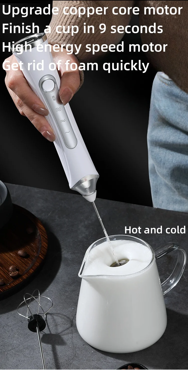 Description Picture 4 of item2024 New Hand-Held Wireless Electric Milk Foam Machine 3-Gears Adjustment High-Fficiency Motor Durable 304 Stainless Steel Mixer