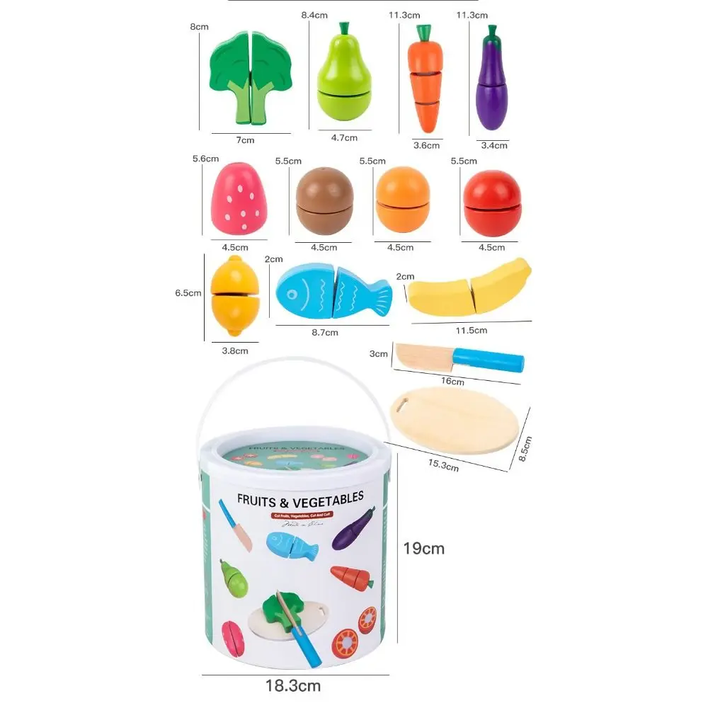 Wooden Fruit Cutting Toy Educational Features Simulation Simulation Kitchen Toy Magic Sticker Bucket Style